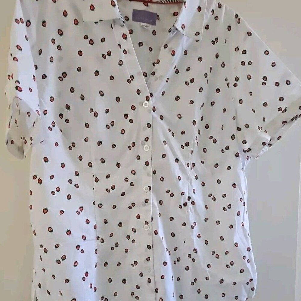 Laura Scott Womens Rockabilly Country Girl Cotton Short Sleeve Strawberry Top L